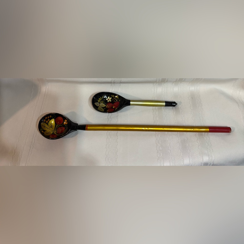 Khokhloma Traditional Russian Handpainted Floral Wooden Spoons (2)